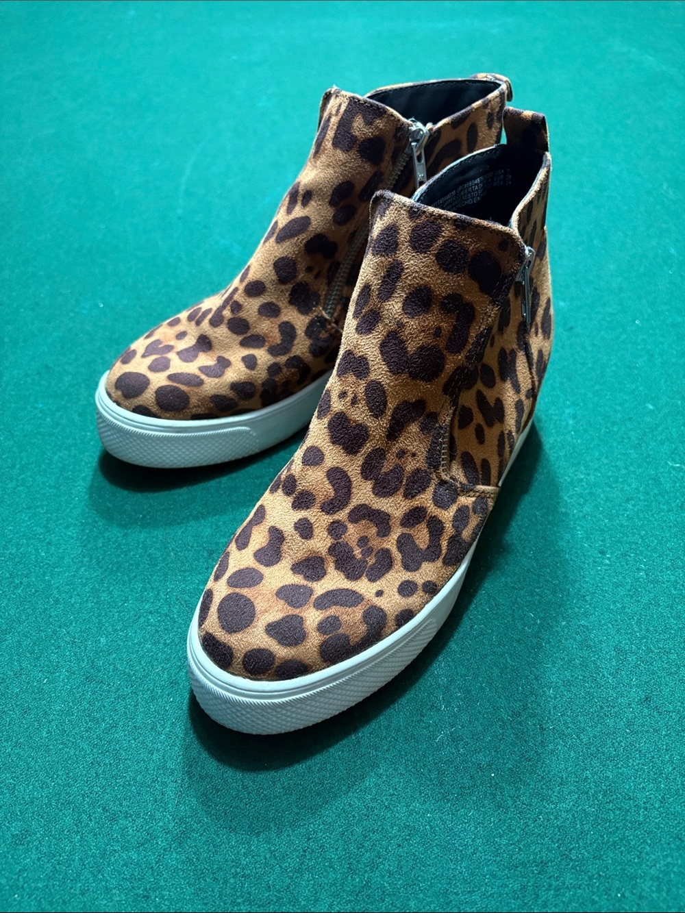 Leopard Print Slip-On Wedge Sneakers - Tan and Brown
